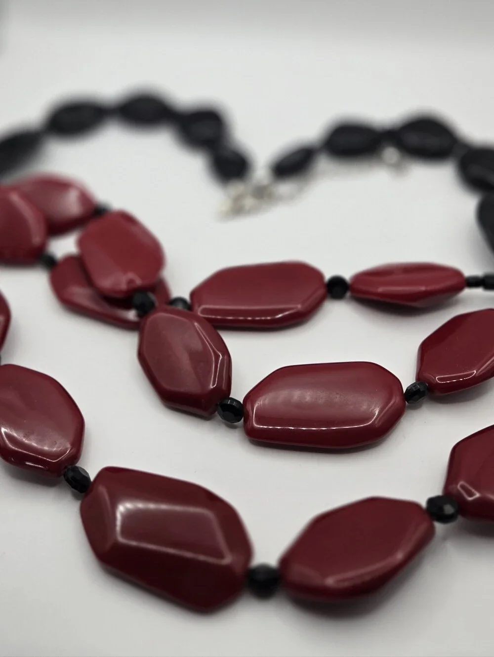 Chico's Red Black Multi-Strand Statement Necklace Chunky Retro Bold Chic Layered